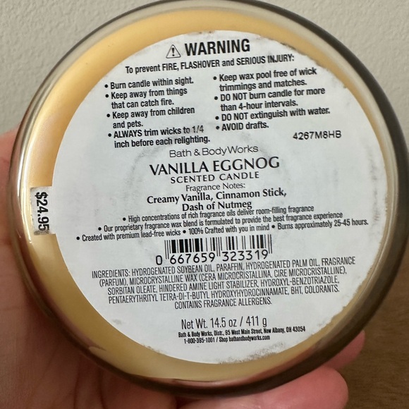 NEW Bath & Body Works VANILLA EGGNOG 3 wick candle NEW - Picture 3 of 3